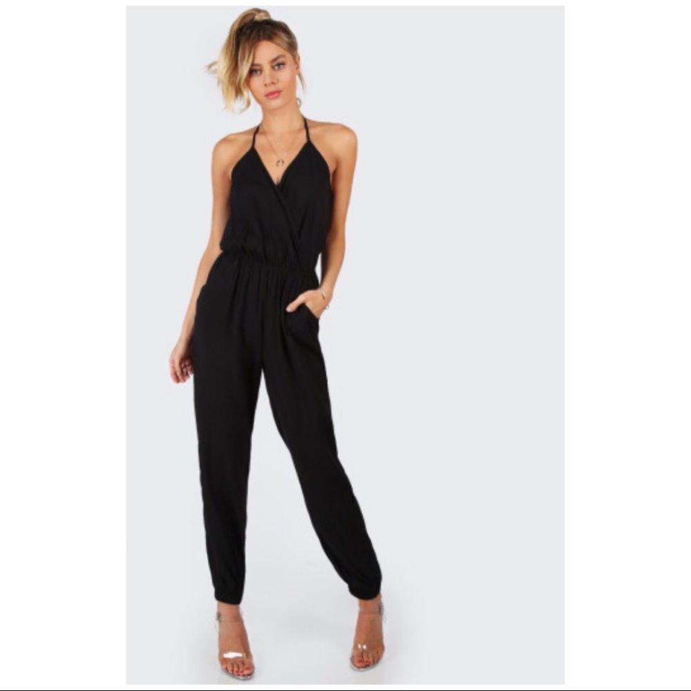 V-Neck Self Tie Halter Jumpsuit